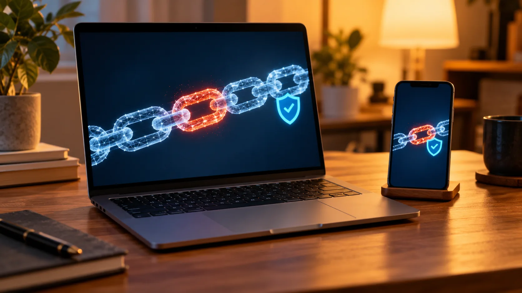 Portátil y teléfono para verificar una dirección web antes de usar una cartera